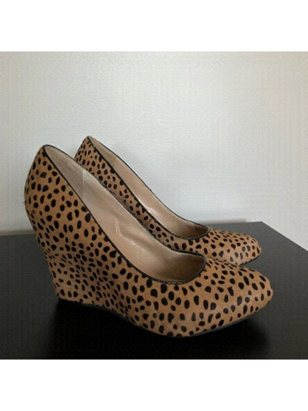Banana Republic Leather Fur Cheetah Print Wedge Shoes, Size 8.5.